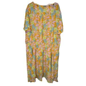 Michelle McDowell Women's Dress Colorful Floral Print Midi Smocked Waist XXL